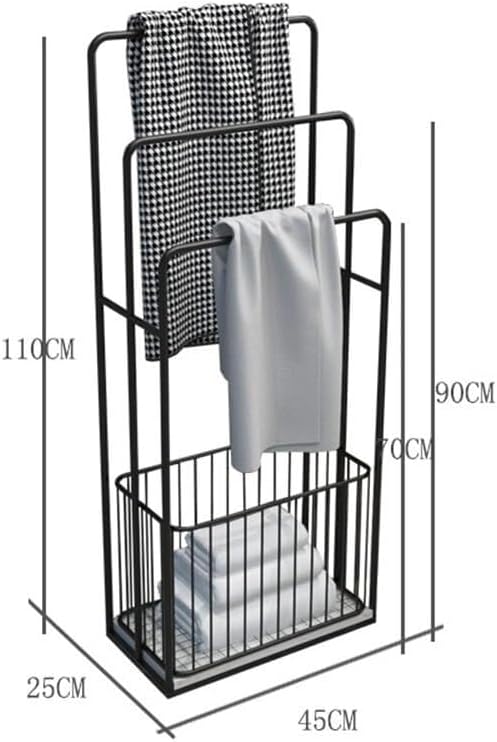 Freestanding Bathroom Towel Rack, Black Metal Floor-Standing Storage Stand, Modern Space-Saving Towel Holder(Black)