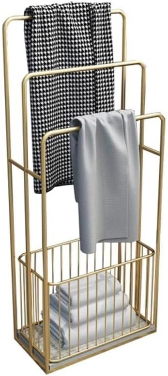 Freestanding Bathroom Towel Rack, Black Metal Floor-Standing Storage Stand, Modern Space-Saving Towel Holder(Black)
