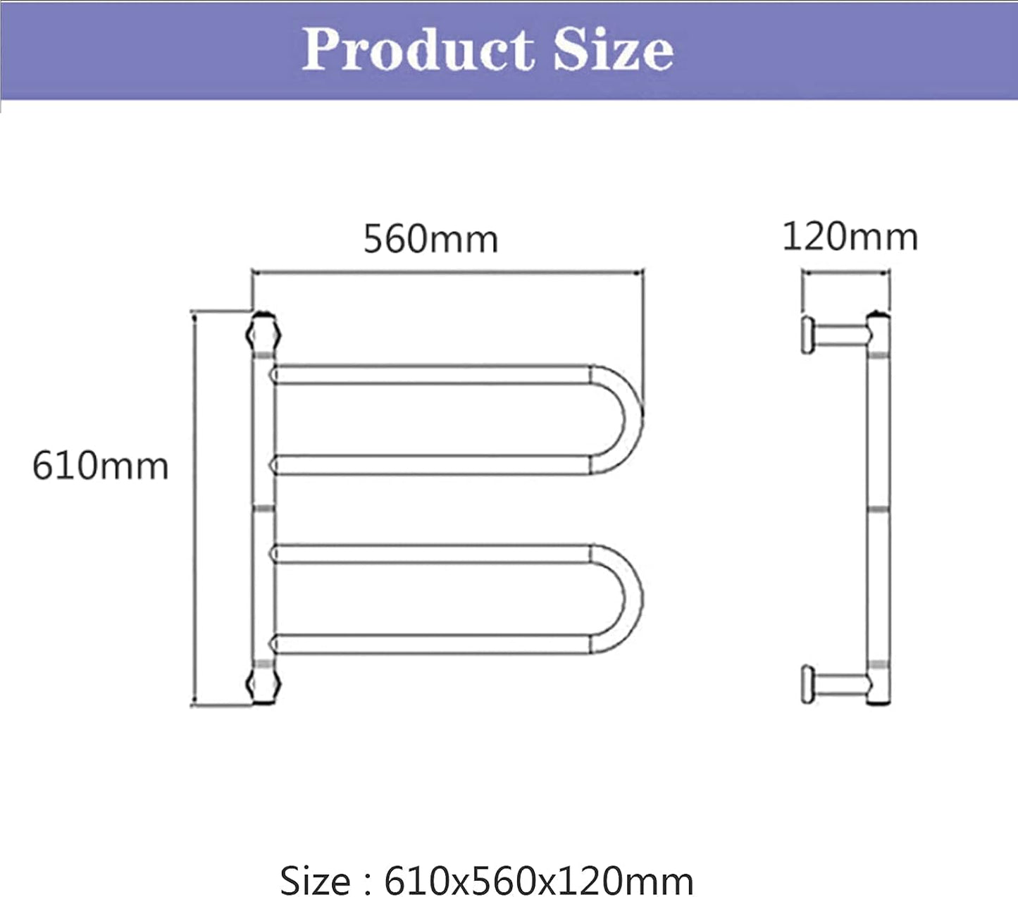 Swivel Electric Heated Towel Rack Wall Mounted Towel Warmer with 2 Folding Arm 304 Stainless Steel Heated Towel Rail Radiator Energy Efficient 55W,Plug in (Plug in)