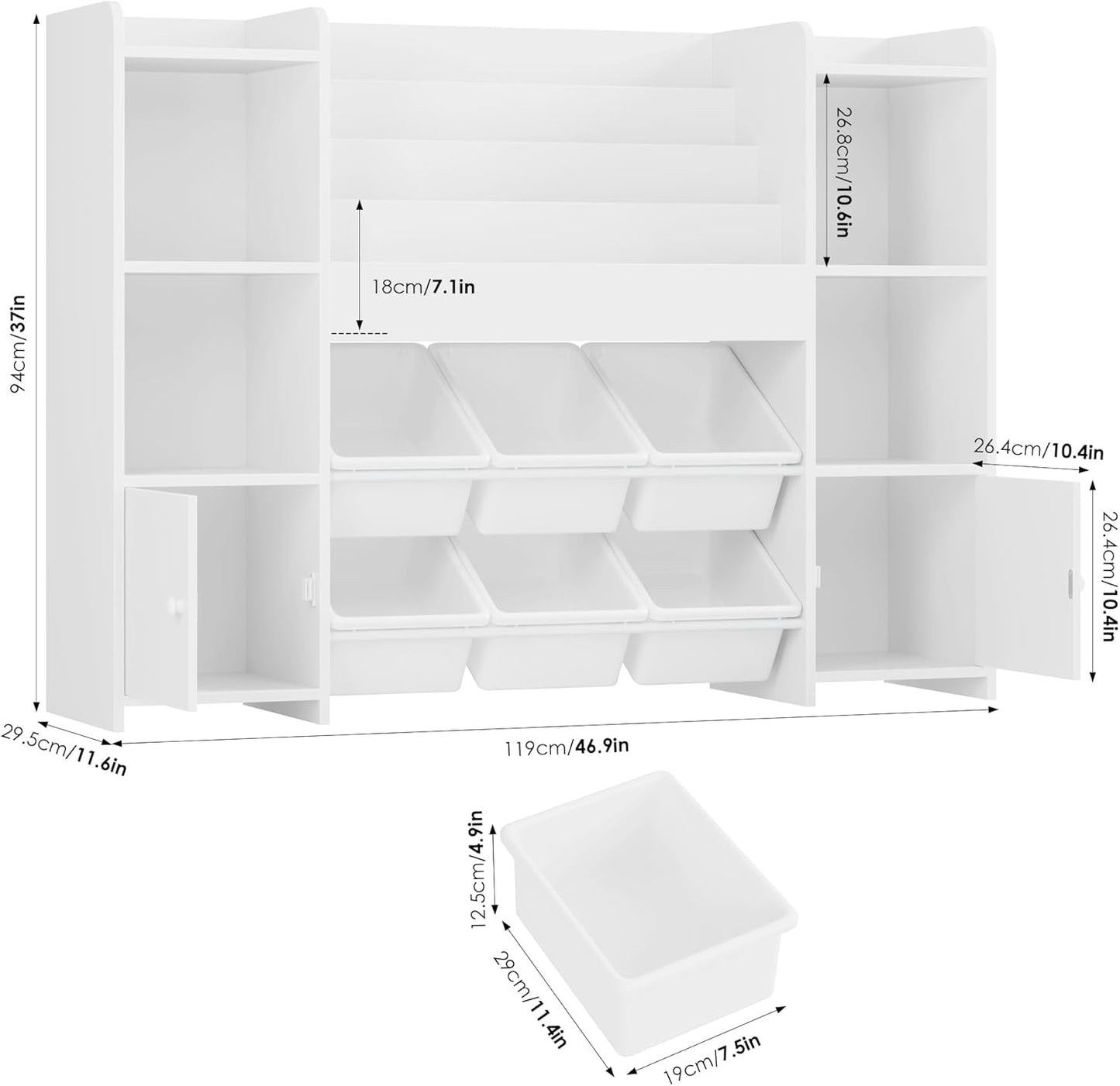 FINETONES Toy Storage Organizer with 6 Toy Bins, Toy Organizer Kids Bookshelf with 6 Cubbies, Toy Organizers and Storage Bins Playroom Storage for Kids Room, White