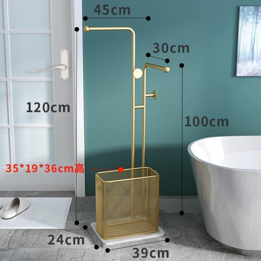 Towel Stand Free Standing Towel Rack Blanket Rack Freestanding Towel Rack Marble Base Metal Towel Stand with Laundry Basket and Hook for Bathroom Quilt Rack Towel Ladder