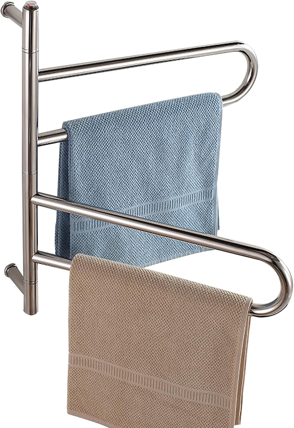 Swivel Electric Heated Towel Rack Wall Mounted Towel Warmer with 2 Folding Arm 304 Stainless Steel Heated Towel Rail Radiator Energy Efficient 55W,Plug in (Plug in)