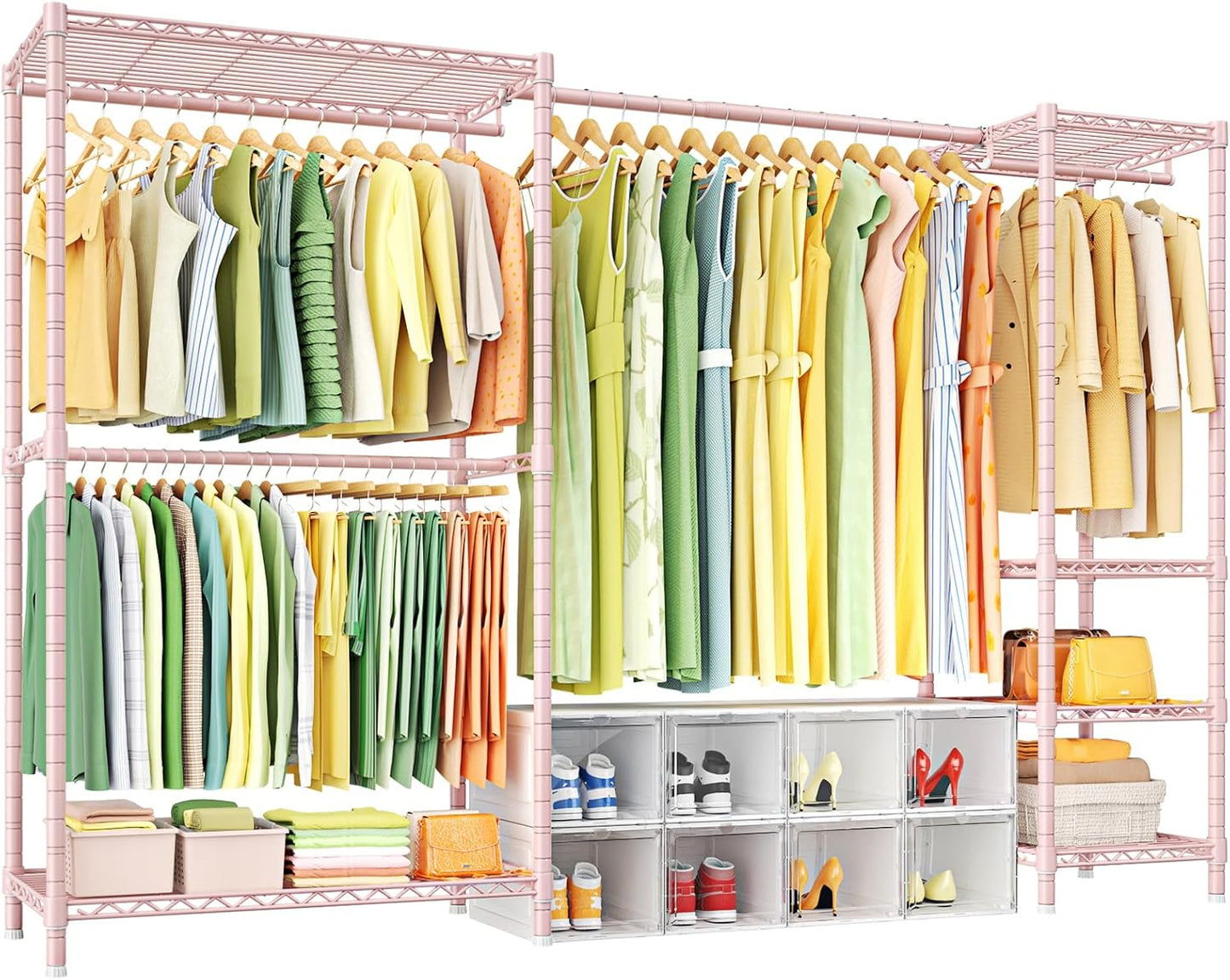 Ulif E10 Clothes Rack(With Stretchable Hanger Rod)Freestanding Clothing Racks for Hanging Clothes,Adjustable Closet Organizer System,Portable Garment Rack 73-97"W x 15" D x 72" H,Max Load 800LBS,Black