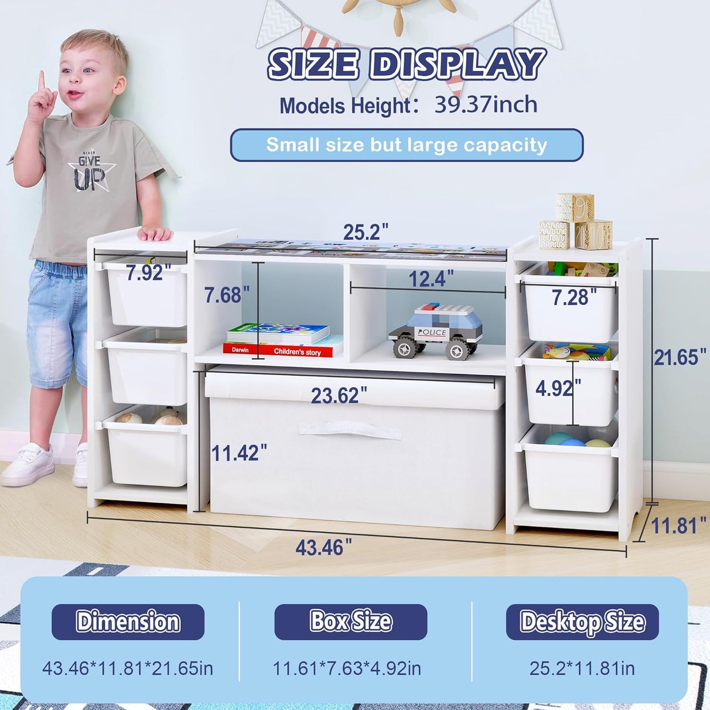 MallBest Kids' Toy Storage Organizer Shelf - 100% Solid Wood,Children's Storage Cabinet with 6 Plastic Bins,Playroom, Children's Room(White)