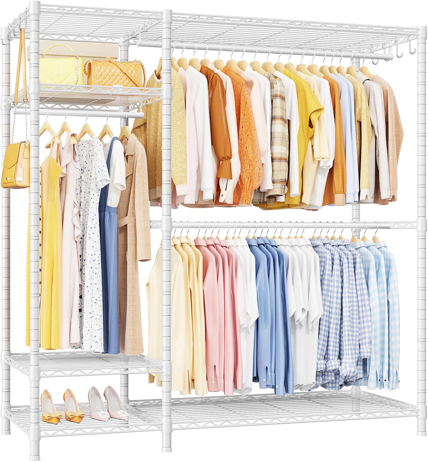 Ulif F7 Garment Rack, Heavy Duty Clothes Rack, Clothing Racks for Hanging Clothes, 6-Tiers Freestanding Portable Closet Storage Rack 58'' W × 14.6'' D × 76.6'' H, Max Load 800 Lbs, Black