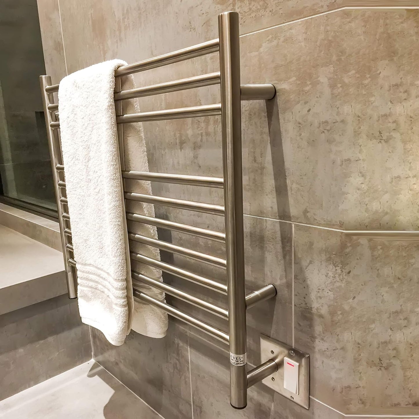 Amba Jeeves KSB Model K-Straight 10-Bar Hardwired Towel Warmer in Brushed