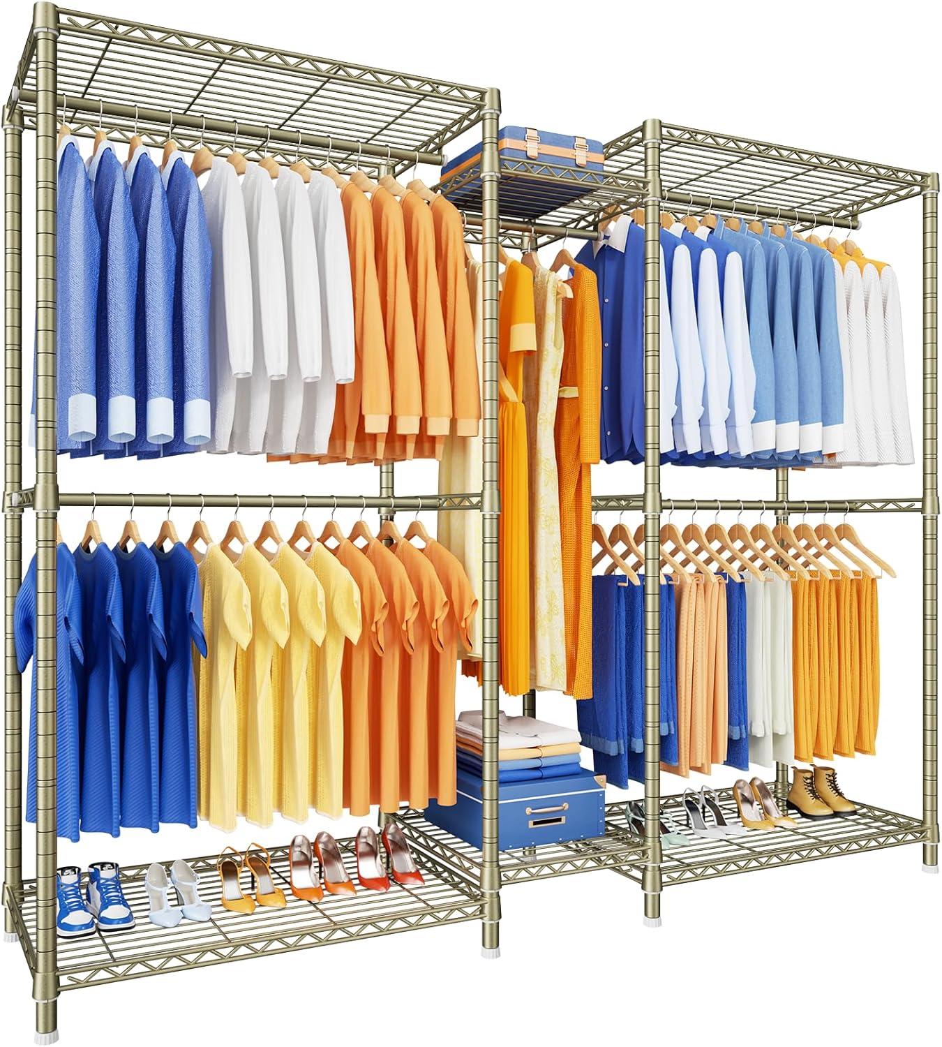 Ulif E12 Clothes Rack,Heavy Duty Freestanding Garment Rack with Shelves,Metal Clothing Closet Storage System for Hanging Clothes,71" W x 16" D x 76.5" H, Hold 960 lbs,Black