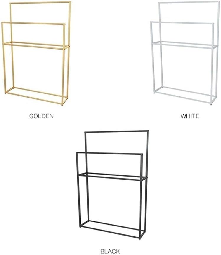 Freestanding 2-Tier Towel Rack, White Metal Floor-Standing Drying Stand for Bathroom Laundry, No-Drill(Gold)