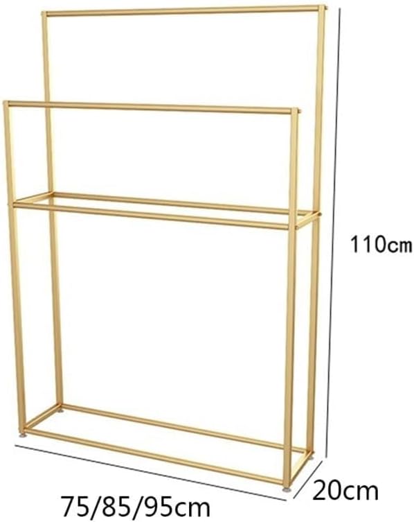 Freestanding 2-Tier Towel Rack, White Metal Floor-Standing Drying Stand for Bathroom Laundry, No-Drill(Gold)
