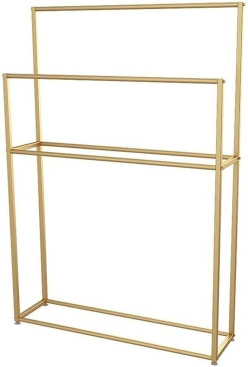 Freestanding 2-Tier Towel Rack, White Metal Floor-Standing Drying Stand for Bathroom Laundry, No-Drill(Gold)