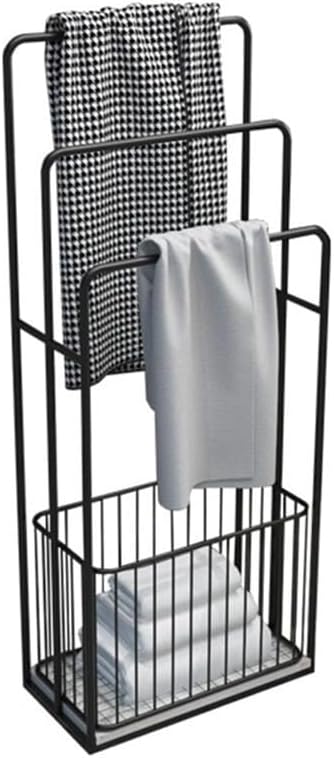 Freestanding Bathroom Towel Rack, Black Metal Floor-Standing Storage Stand, Modern Space-Saving Towel Holder(Black)