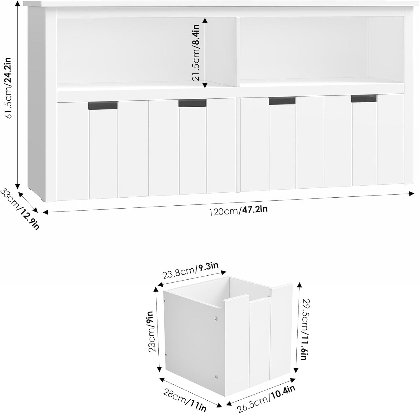 Toy Storage Organizer, Toy Organizers and Storage with Hidden Wheel, Small Bookcase and Bookshelf with 4 Movable Drawers, Playroom Organization and Storage for Living Room