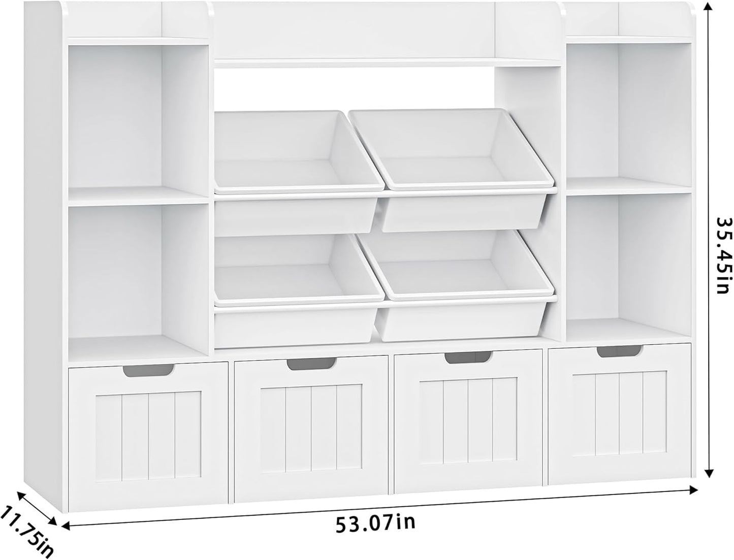 Toy Storage Organizer, Toy Organizer with 4 Movable Drawers and 4 Box Bins, Kids Playroom Storage Organization with Hidden Wheels for Living Room, Kids Room