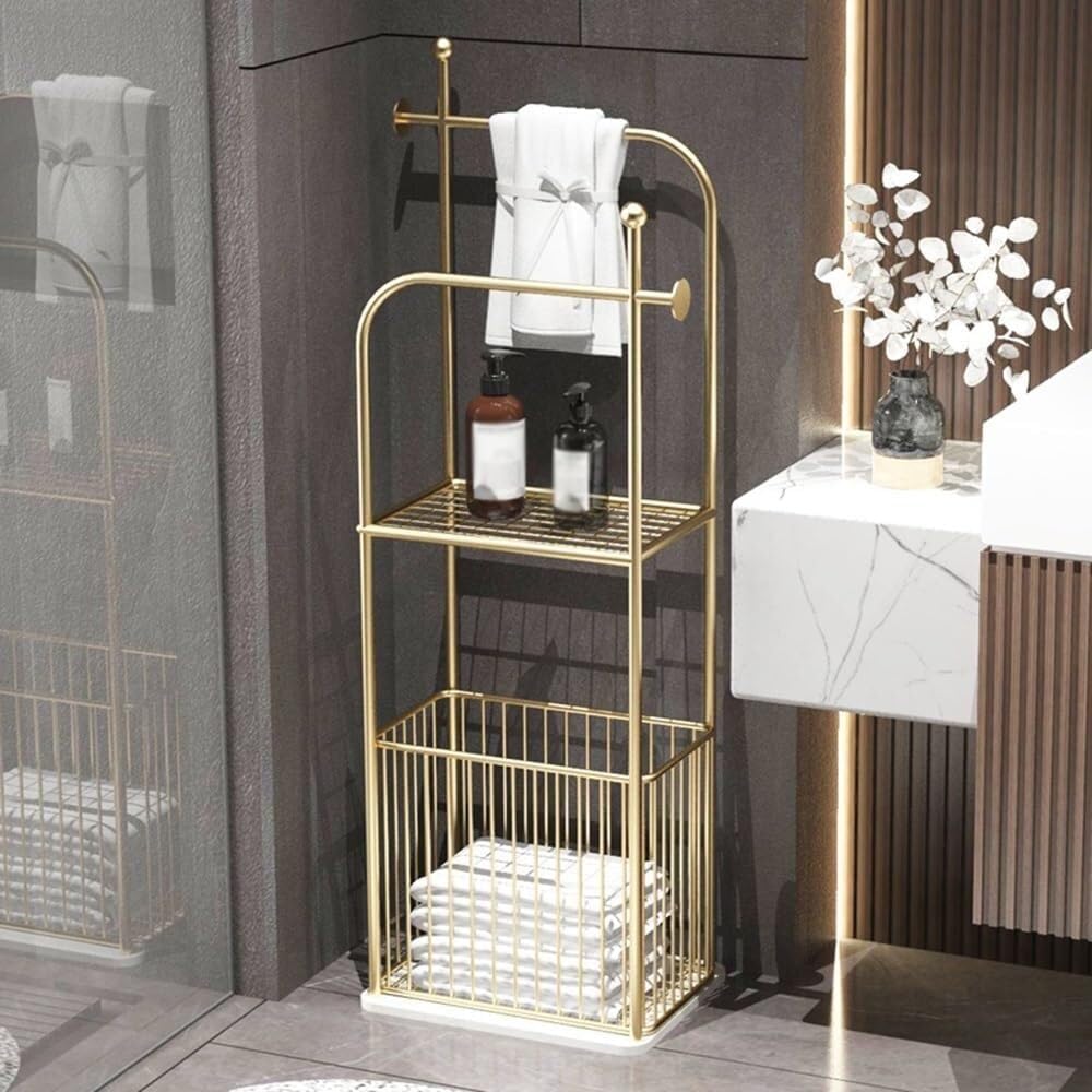Freestanding Bathroom Towel Rack, Black Metal Floor-Standing Storage Stand, Modern Space-Saving Towel Holder(Black)