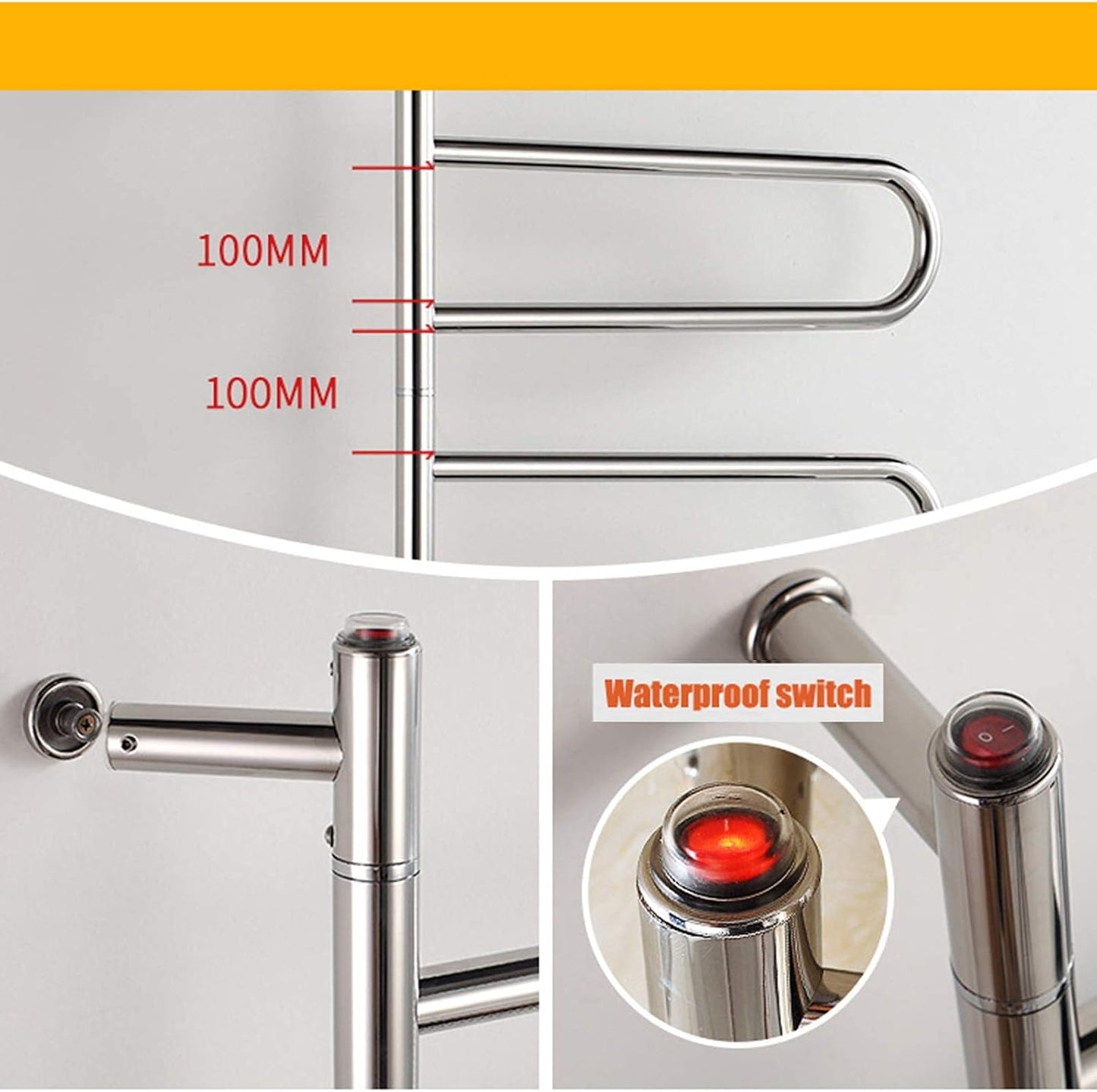 Swivel Electric Heated Towel Rack Wall Mounted Towel Warmer with 2 Folding Arm 304 Stainless Steel Heated Towel Rail Radiator Energy Efficient 55W,Plug in (Plug in)
