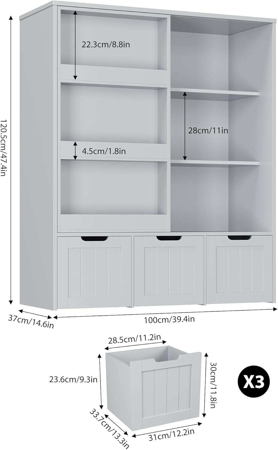 FOTOSOK Toy Storage Organizer with Sliding Book Shelf, Toy Organizers and Storage with 3 Movable Drawers and 6 Storage Cubbies, Playroom Organization and Storage Kids Bookshelf for Playroom, Bedroom