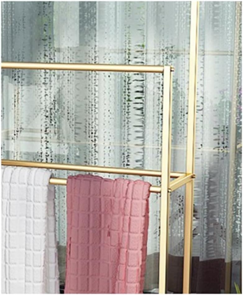 Freestanding 2-Tier Towel Rack, White Metal Floor-Standing Drying Stand for Bathroom Laundry, No-Drill(Gold)