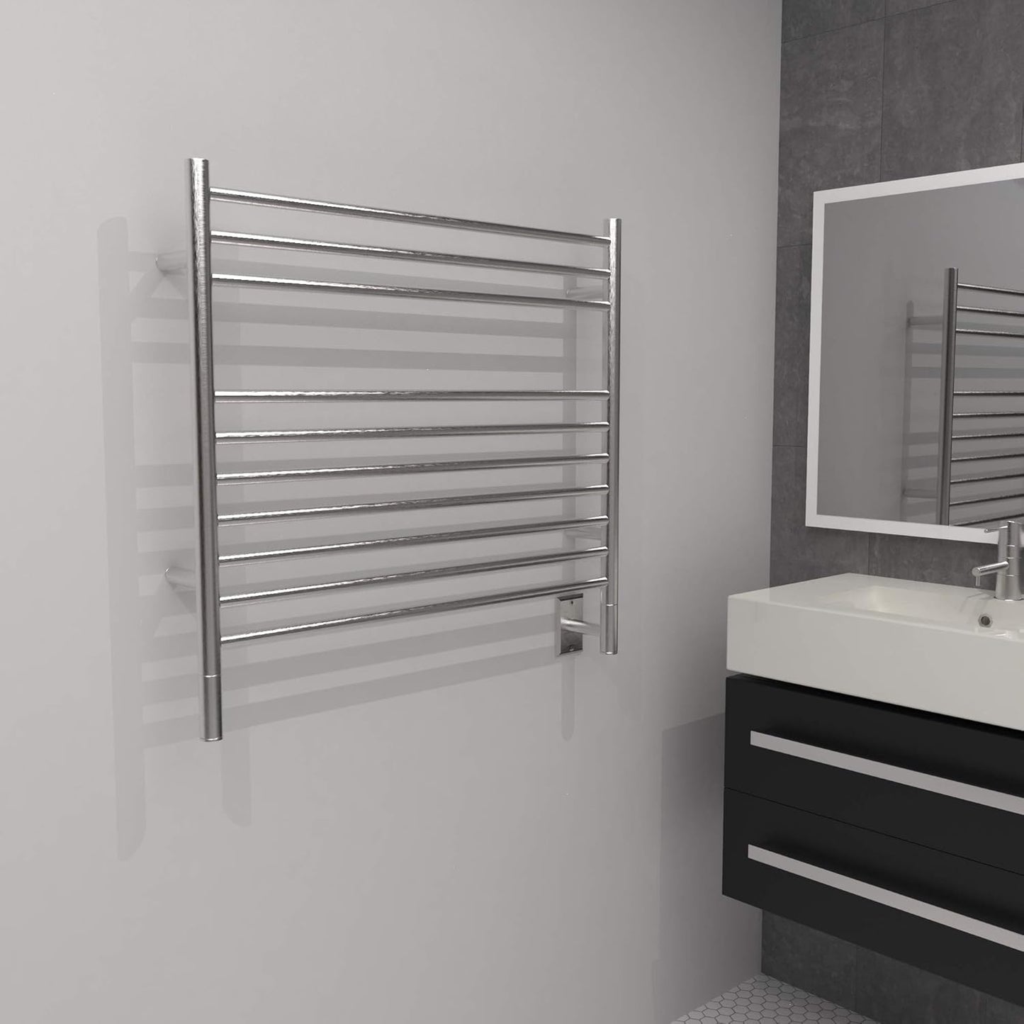 Amba Jeeves KSB Model K-Straight 10-Bar Hardwired Towel Warmer in Brushed