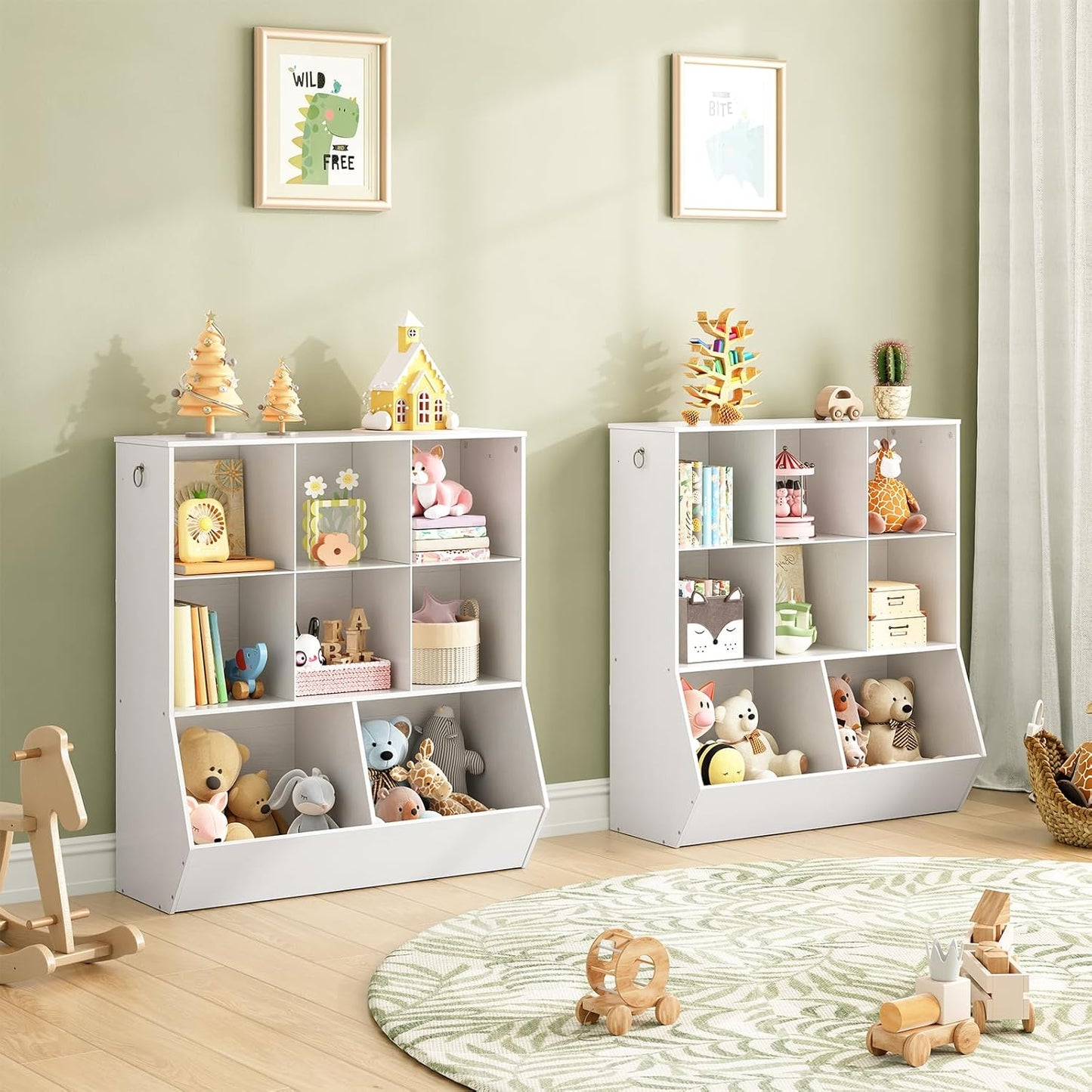 HOOBRO Kids Bookshelf, Toy Storage Cabinet, Kids Toy Organizer 8 Cubicles, Bookcase Footboard, Bookshelf for Kids, for Playroom, Nursery, Bedroom, and School, White WT35CW01G1