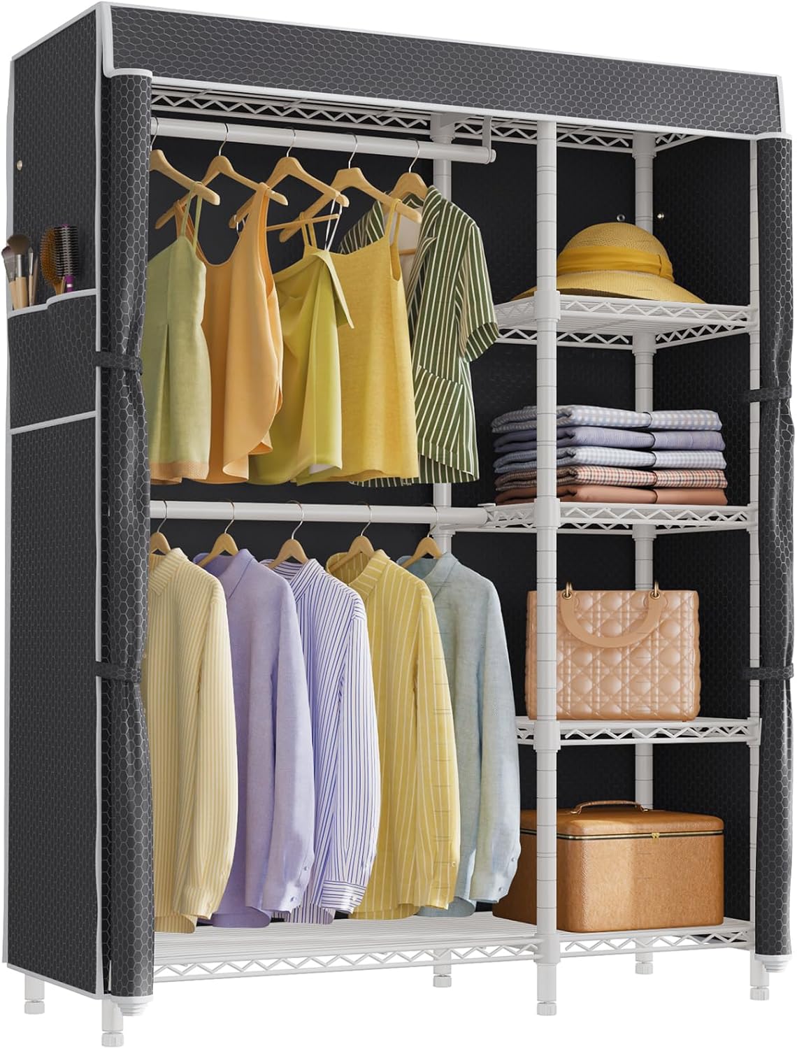 VIPEK V7 Garment Rack for Hanging Clothes Heavy Duty Clothes Rack with Shelves, Portable Closet Racks Metal Clothing Racks 5 Tiers Freestanding Closet Wardrobe System, Max Load 670lbs, Black