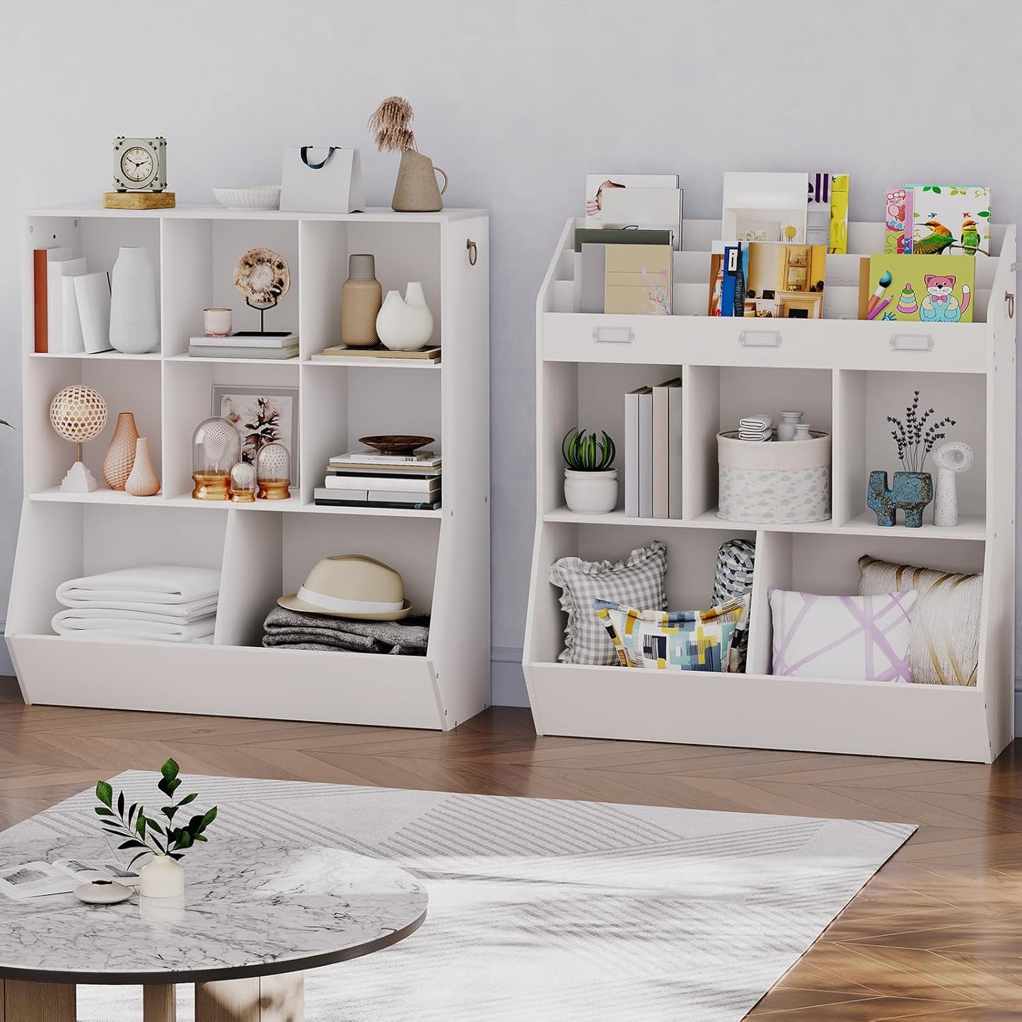 HOOBRO Kids Bookshelf, Toy Storage Cabinet, Kids Toy Organizer 8 Cubicles, Bookcase Footboard, Bookshelf for Kids, for Playroom, Nursery, Bedroom, and School, White WT35CW01G1