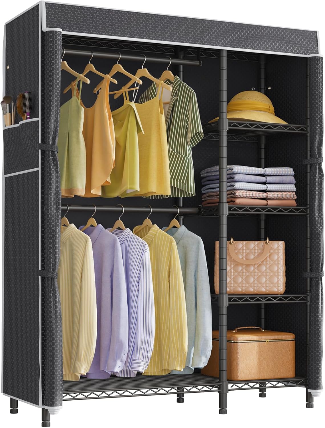 VIPEK V7 Garment Rack for Hanging Clothes Heavy Duty Clothes Rack with Shelves, Portable Closet Racks Metal Clothing Racks 5 Tiers Freestanding Closet Wardrobe System, Max Load 670lbs, Black