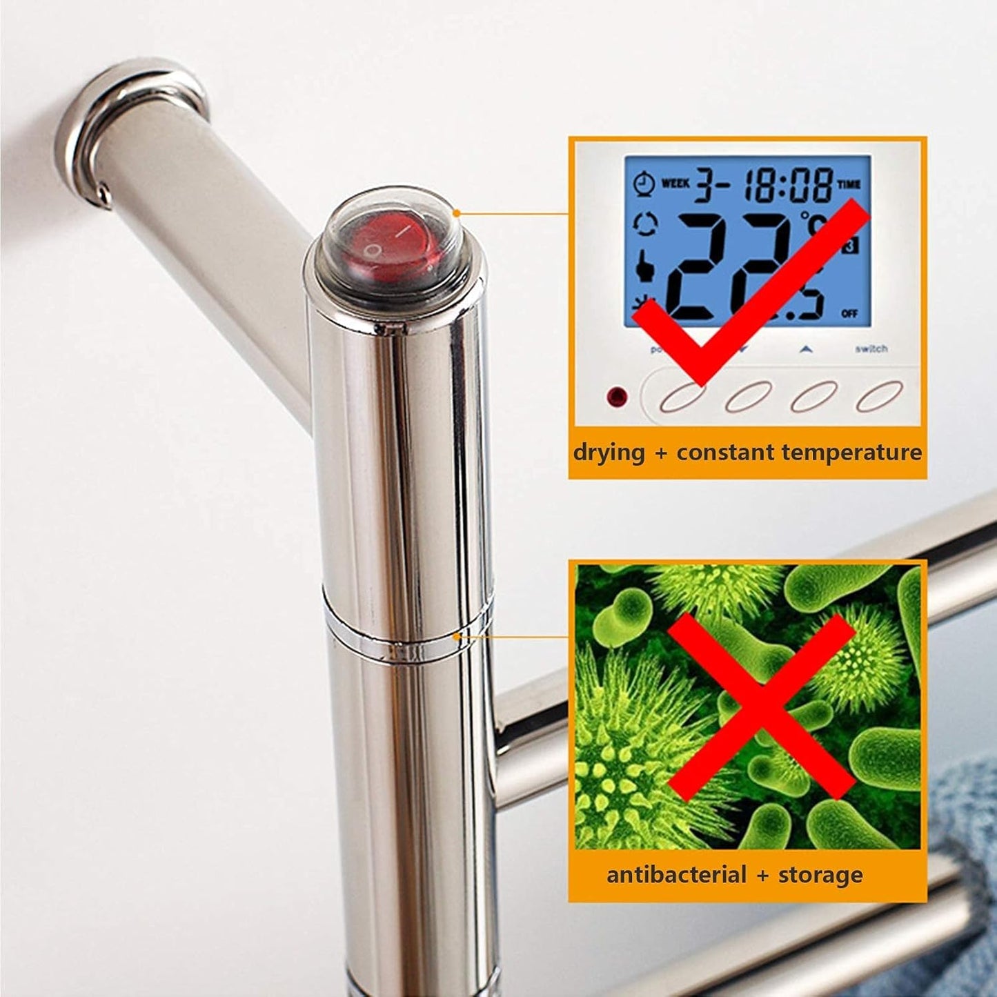 Swivel Electric Heated Towel Rack Wall Mounted Towel Warmer with 2 Folding Arm 304 Stainless Steel Heated Towel Rail Radiator Energy Efficient 55W,Plug in (Plug in)
