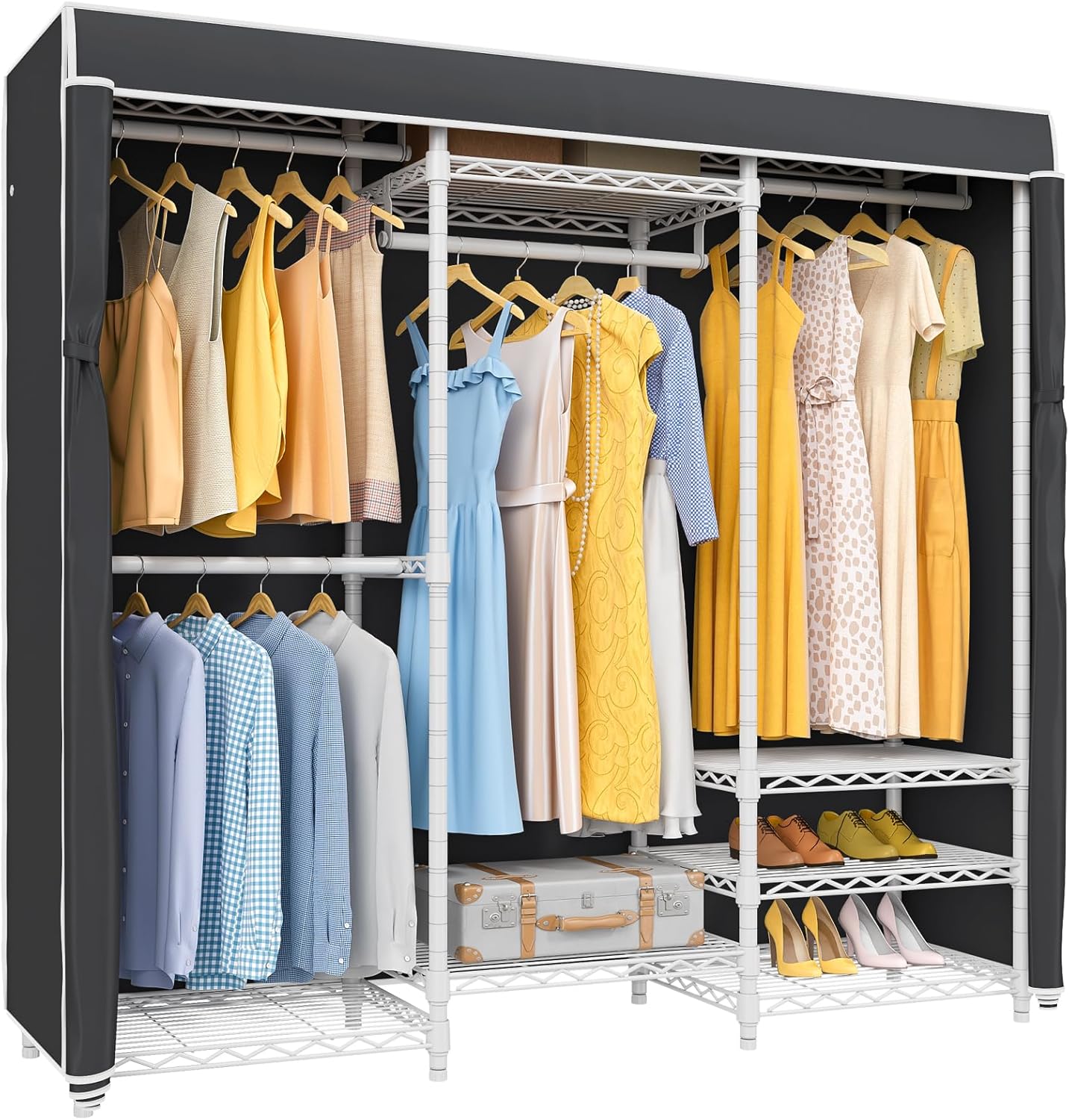 VIPEK V5C Heavy Duty Covered Clothes Rack Portable Bedroom Armoires Rack, Black Metal Clothing Rack with Black Cover, Adjustable Custom Freestanding Closet Wardrobe, Max Load 800LBS