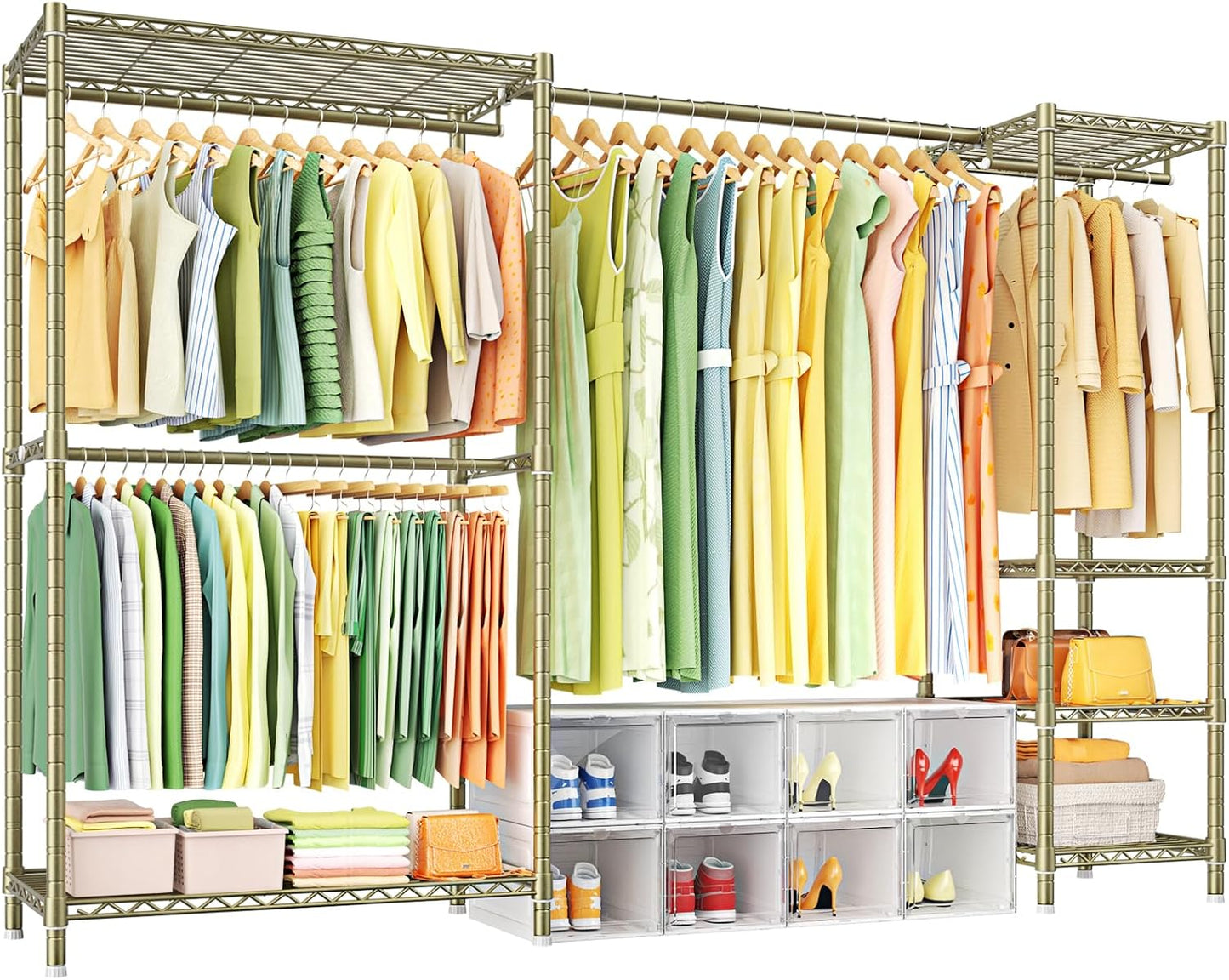 Ulif E10 Clothes Rack（With Stretchable Hanger Rod）Freestanding Clothing Racks for Hanging Clothes，Adjustable Closet Organizer System，Portable Garment Rack 73-97"W x 15" D x 72" H，Max Load 800LBS，Black