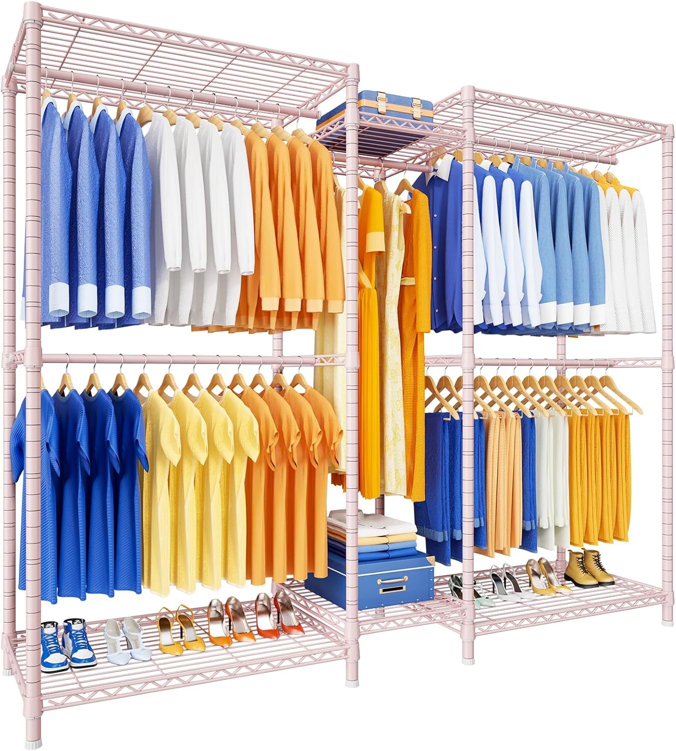 Ulif E12 Clothes Rack，Heavy Duty Freestanding Garment Rack with Shelves，Metal Clothing Closet Storage System for Hanging Clothes，71" W x 16" D x 76.5" H, Hold 960 lbs，Black