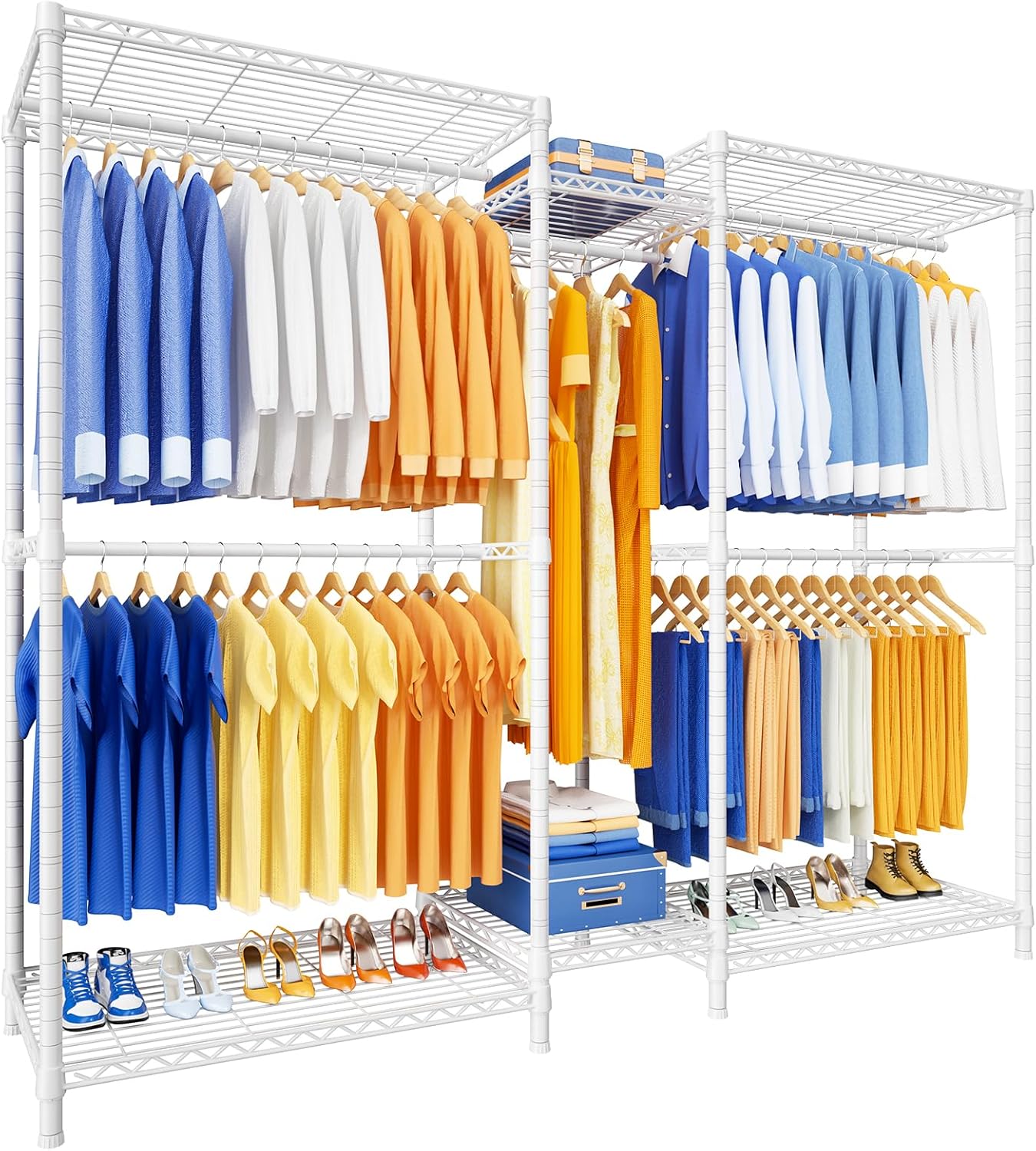 Ulif E12 Clothes Rack，Heavy Duty Freestanding Garment Rack with Shelves，Metal Clothing Closet Storage System for Hanging Clothes，71" W x 16" D x 76.5" H, Hold 960 lbs，Black