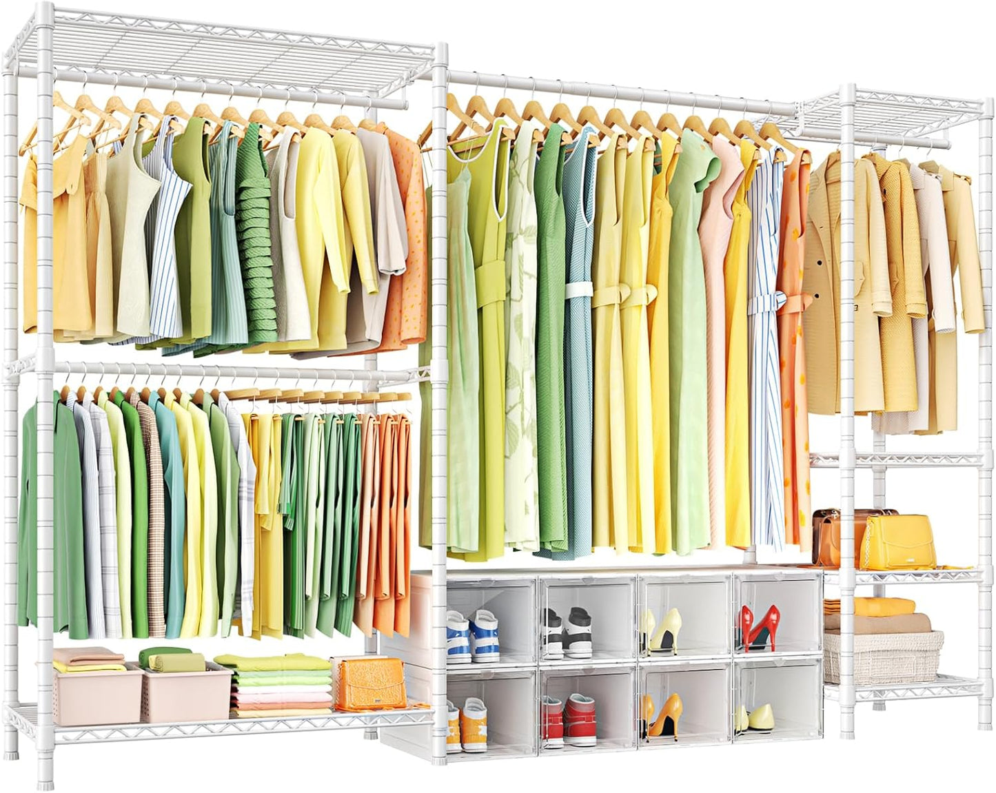Ulif E10 Clothes Rack（With Stretchable Hanger Rod）Freestanding Clothing Racks for Hanging Clothes，Adjustable Closet Organizer System，Portable Garment Rack 73-97"W x 15" D x 72" H，Max Load 800LBS，Black