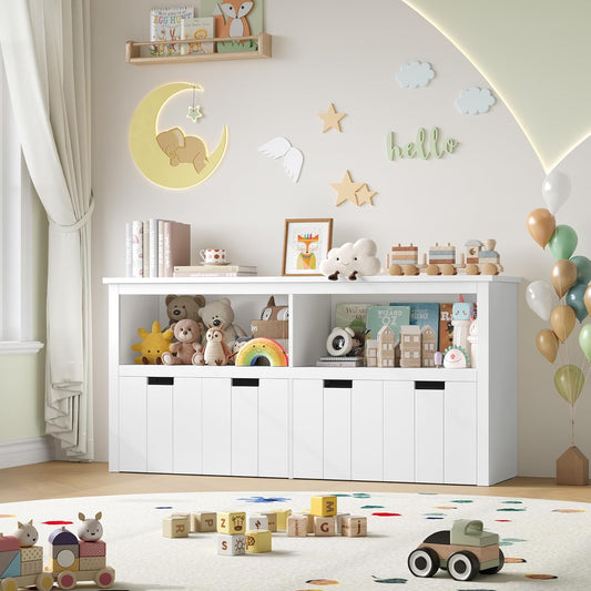 Toy Storage Organizer, Toy Organizers and Storage with Hidden Wheel, Small Bookcase and Bookshelf with 4 Movable Drawers, Playroom Organization and Storage for Living Room