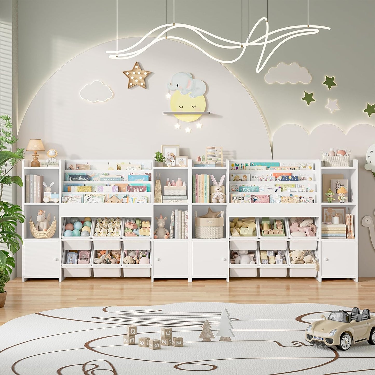 FINETONES Toy Storage Organizer with 6 Toy Bins, Toy Organizer Kids Bookshelf with 6 Cubbies, Toy Organizers and Storage Bins Playroom Storage for Kids Room, White