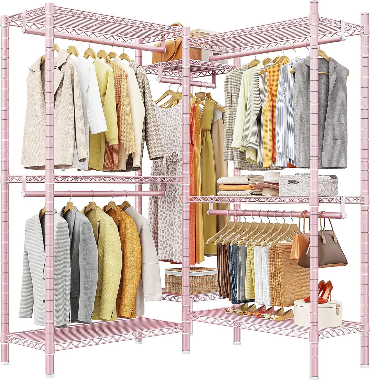 Raybee Clothing Rack Heavy Duty Clothes Rack for Hanging Clothes Adjustable Wardrobe Closet with 4 Drawers Freestanding Garment Rack for Extra Closet Space, Black